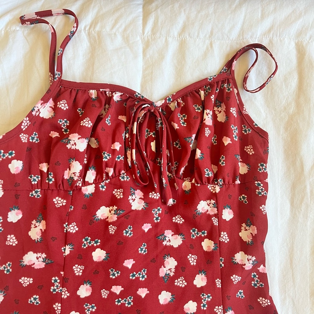 Floral Red Long Slit Dress